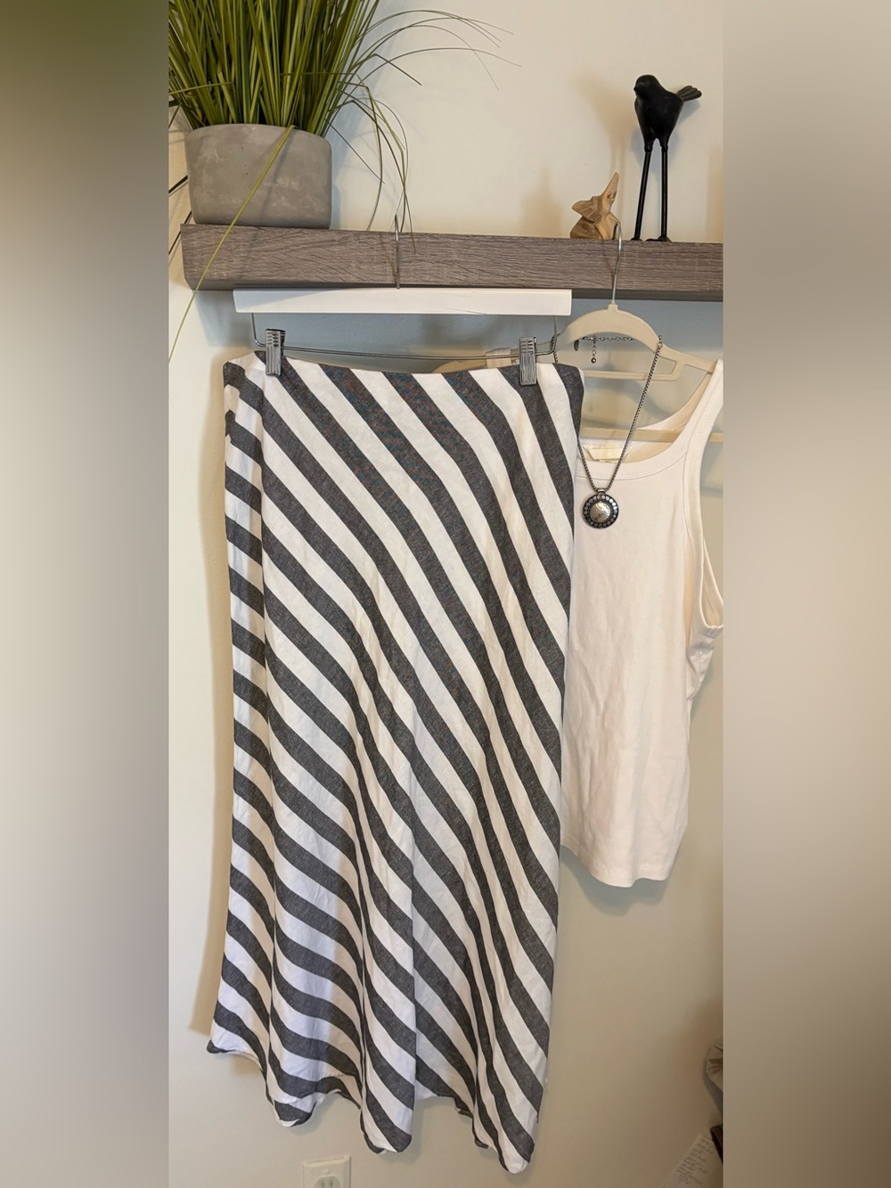 On 34th Striped Gray & White A-Line Midi Skirt - Women bias cut